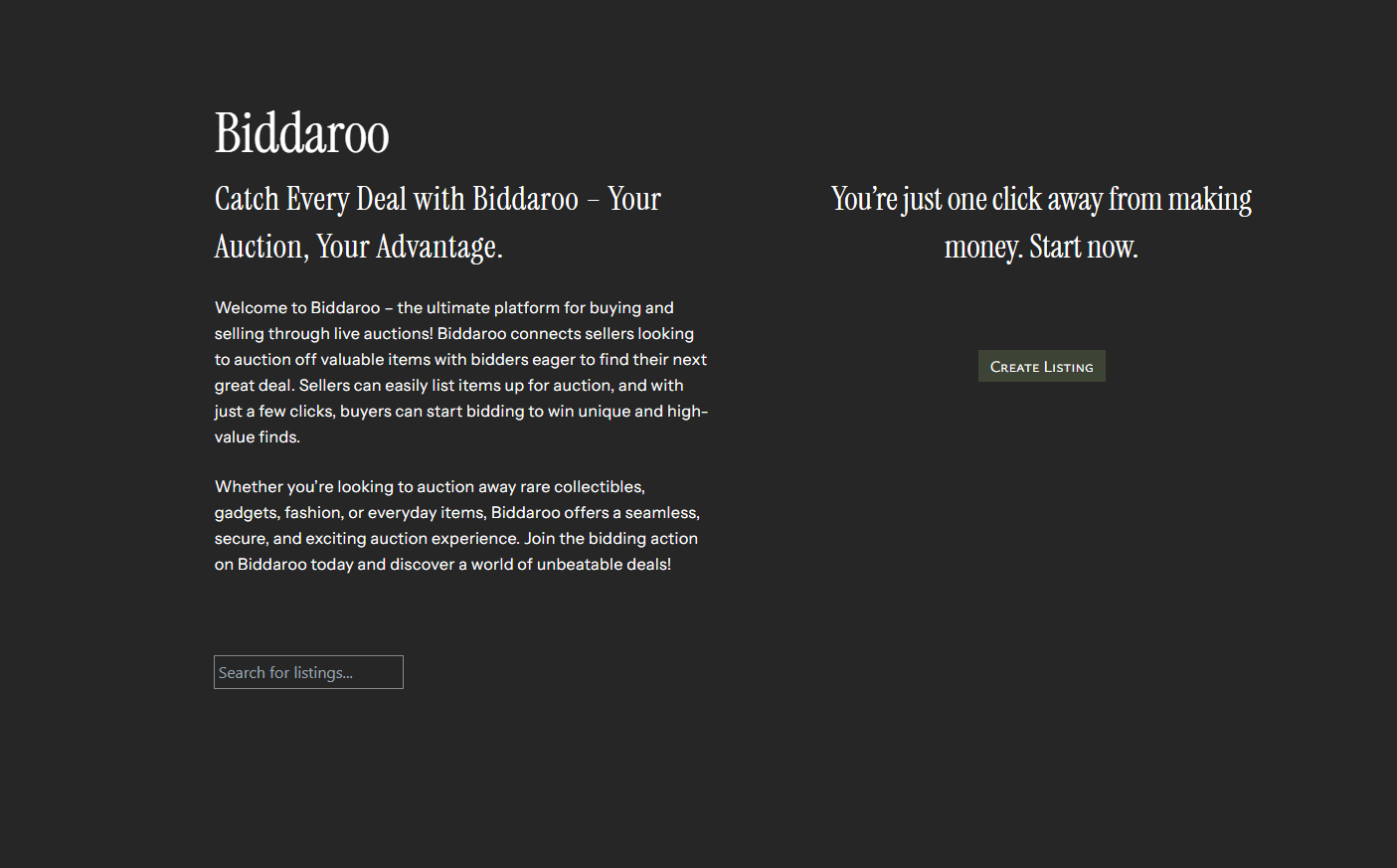 Auction page Biddaroo